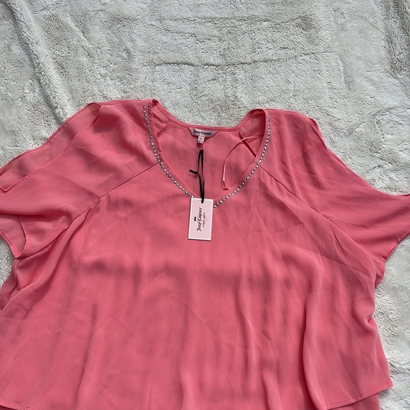 Juicy Couture Women's Rhinestone Studded V Neck Cut Out Arm Blouse Size XXL - Picture 3 of 10